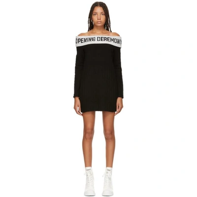 Shop Opening Ceremony Black Off The Shoulder Rib Dress In 0002 Black