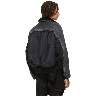 Shop Sacai Black Denim And Nylon Ma-1 Combo Jacket In 001 Black