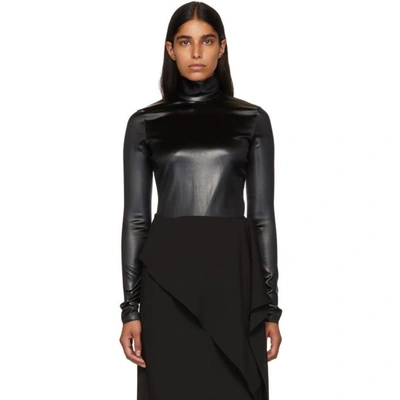 Shop Givenchy Black Faux-leather Turtleneck Bodysuit In 001 Black