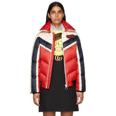 Shop Gucci Red Floral Stripe Down Jacket