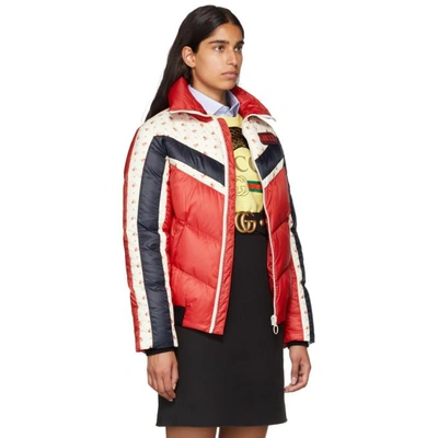 Shop Gucci Red Floral Stripe Down Jacket