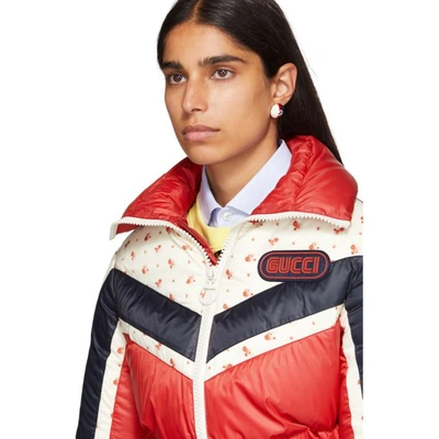 Shop Gucci Red Floral Stripe Down Jacket