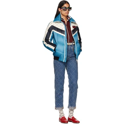 Shop Gucci Blue Floral Stripe Down Jacket In 4463 Turquo