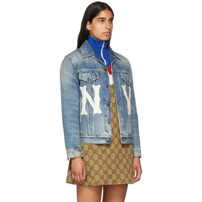 Shop Gucci Blue New York Yankees Edition Denim Jacket In 4494 Blue