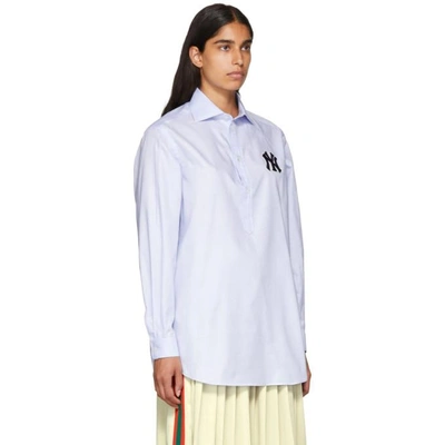 Gucci Ny Yankees Mlb Button-front Long-sleeve Cotton Shirt In Light Blue