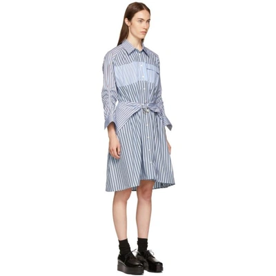 Shop Carven Blue Stripe Mix Shirt Dress