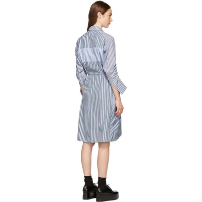Shop Carven Blue Stripe Mix Shirt Dress