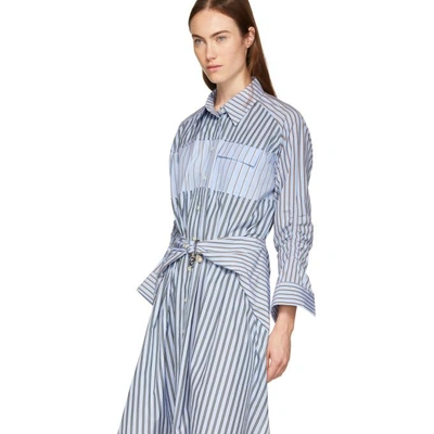 Shop Carven Blue Stripe Mix Shirt Dress