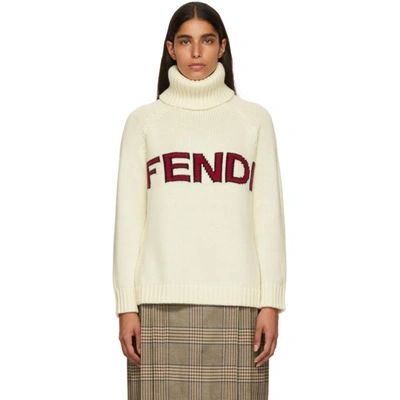 Shop Fendi White Wool Logo Turtleneck In F0znm White