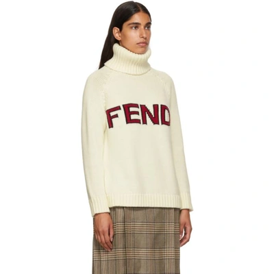 Shop Fendi White Wool Logo Turtleneck In F0znm White