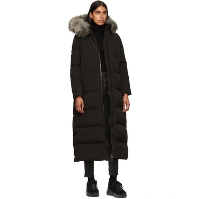 Shop Moncler Black Fur Bernache Down Coat
