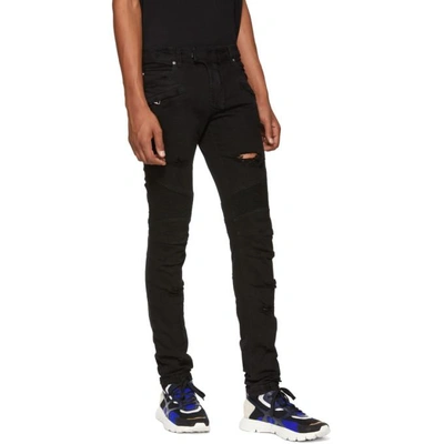 Shop Balmain Black Distressed Basic Biker Jeans In 176 Black