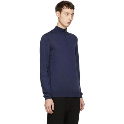 Shop Hugo Boss Boss Blue Banello-p Zip Troyer Sweater In 477 Denim B