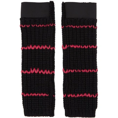 Shop Raf Simons Black Long Striped Gloves In 09931 Black