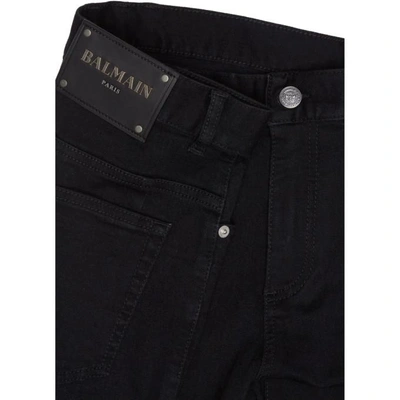 Shop Balmain Black Destroyed Skinny Jeans In 176 Black