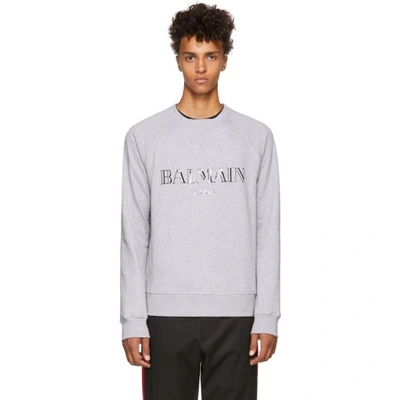 Shop Balmain Grey Glossy Logo Sweatshirt In 172g Ris