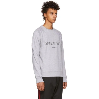 Shop Balmain Grey Glossy Logo Sweatshirt In 172g Ris