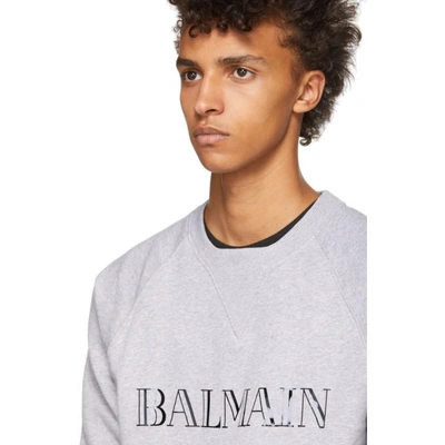 Shop Balmain Grey Glossy Logo Sweatshirt In 172g Ris