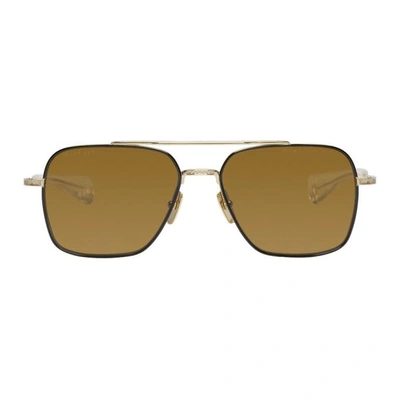 Shop Dita Black And Gold Flight-seven Sunglasses In Gold/dk.brn