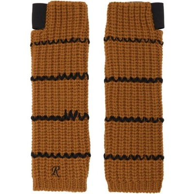 Shop Raf Simons Brown Long Sriped Fingerless Gloves In 01699 Ocher