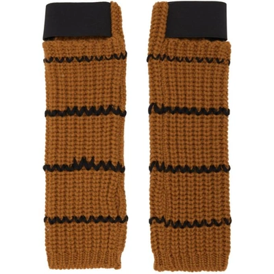 Shop Raf Simons Brown Long Sriped Fingerless Gloves In 01699 Ocher