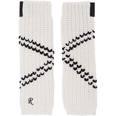 Shop Raf Simons White Long Crossed Striped Fingerless Gloves In 01099 Wh/bl