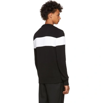 Shop Balmain Black Intarsia Logo Crewneck Sweater In 181 Blk/wht