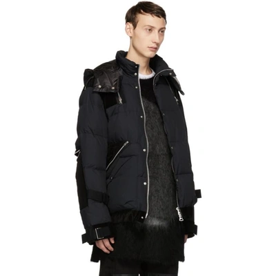 Sacai Black Combo Fabric Down Jacket In Midnight Blue | ModeSens