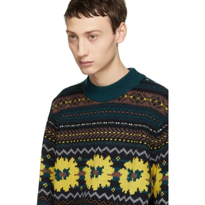 Shop Sacai Navy Wool Floral Sweater In 201 Navy
