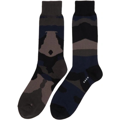 Shop Sacai Navy And Black Camouflage Socks In 230 Navy/bk