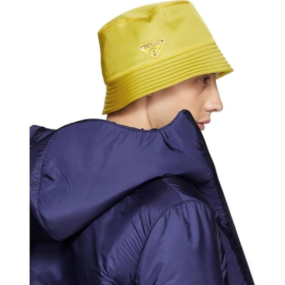 Shop Prada Yellow Logo Bucket Hat In F0010 Giall