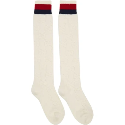 Shop Gucci White Tall Spring Gg Socks In 9278 Ivory