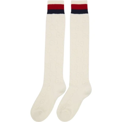 Shop Gucci White Tall Spring Gg Socks In 9278 Ivory