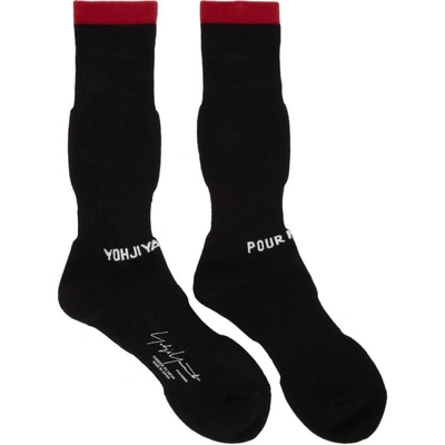 Shop Yohji Yamamoto Black Logo Pile Socks