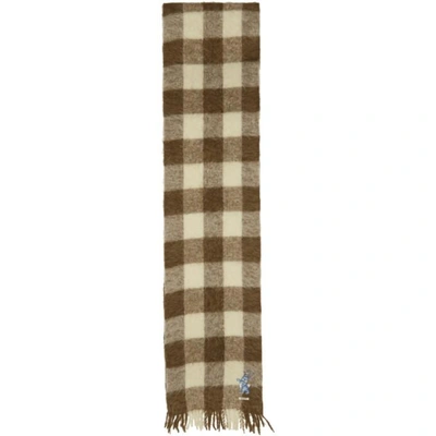 Shop Gucci Brown And White Long Plaid Wool Scarf In 9877 Camel