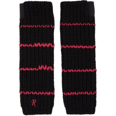 Shop Raf Simons Black Long Striped Fingerless Gloves In 09931 Black