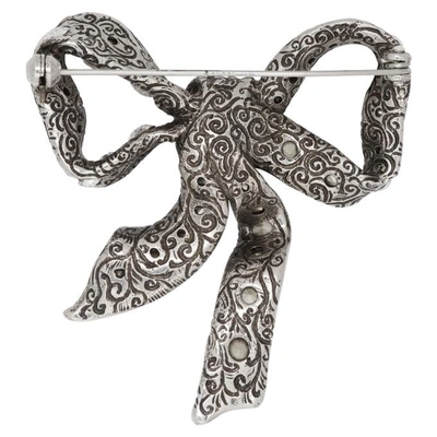 Shop Gucci Silver Bow Crystal Brooch In 8162 Silver