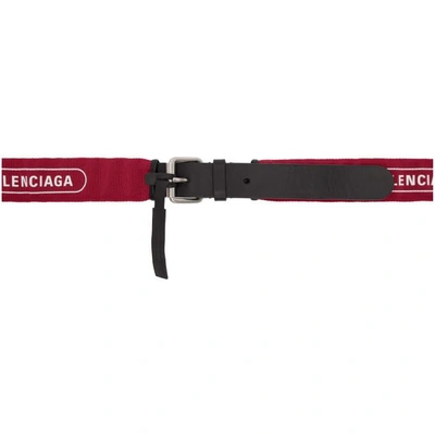 Shop Balenciaga Red And Black Logo Belt In 1066blkred