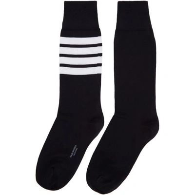Shop Thom Browne Navy Lightweight Cotton Mid-calf Socks In 415 Navy