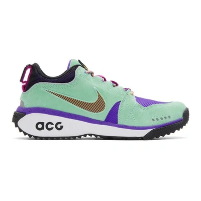 Shop Nike Acg Green And Purple Dog Mountain Sneakers In 300emrldris