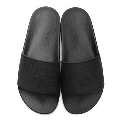 Shop Gucci Black Pursuit Pool Slides