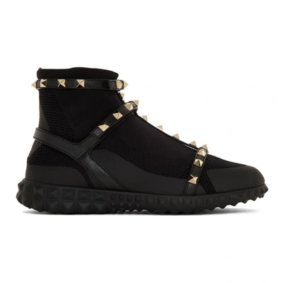 Shop Valentino Black  Garavani Rockstud High-top Sneakers In 0no Black