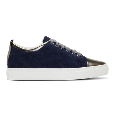 Shop Lanvin Navy Suede Sneakers