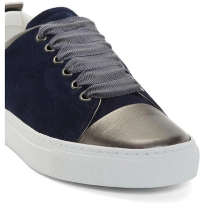 Shop Lanvin Navy Suede Sneakers