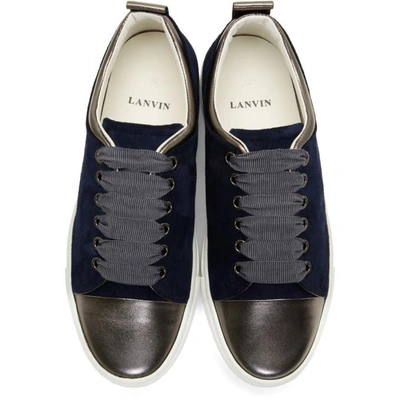 Shop Lanvin Navy Suede Sneakers