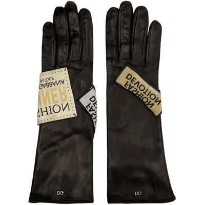 Shop Dolce & Gabbana Dolce And Gabbana Black Fashion Devotion Tag Gloves In 80999 Black