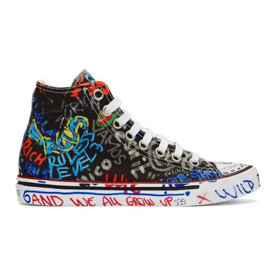 VETEMENTS BLACK GRAFFITI HIGH-TOP SNEAKERS