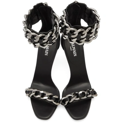 Shop Balmain Black Duo Double Chain Heeled Sandals In Noir 176