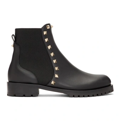 Shop Valentino Black  Garavani Rockstud Boots In 0no Black