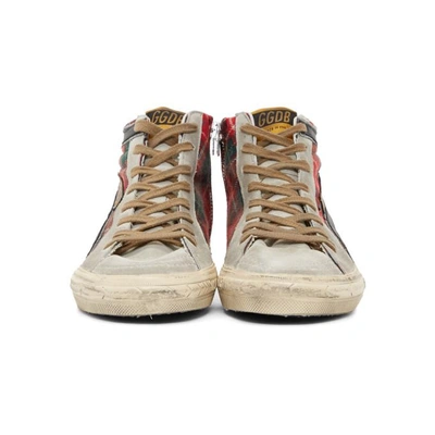 Shop Golden Goose Red Tartan Slide Sneakers